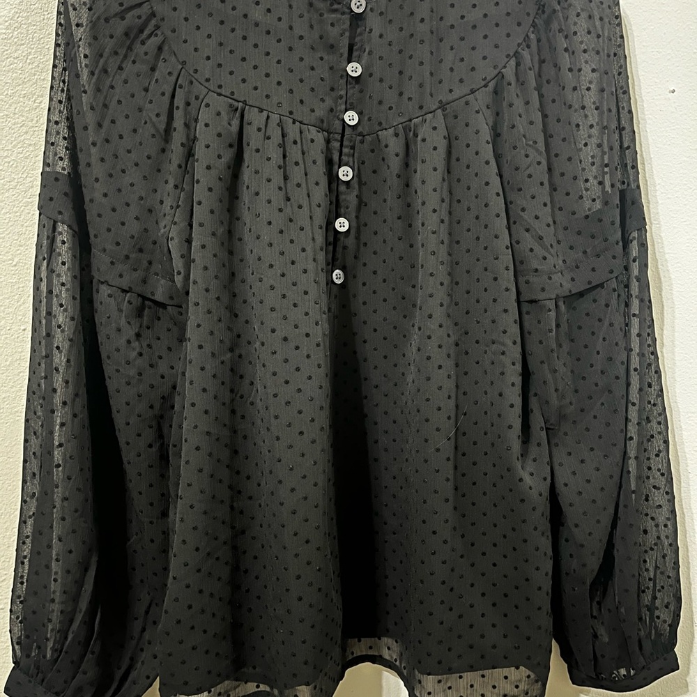 LOFT Black Buttoned Blouse with Mandarin Collar
